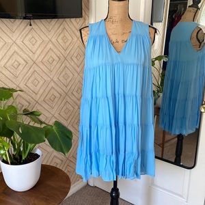 Light blue tiered dress with tie